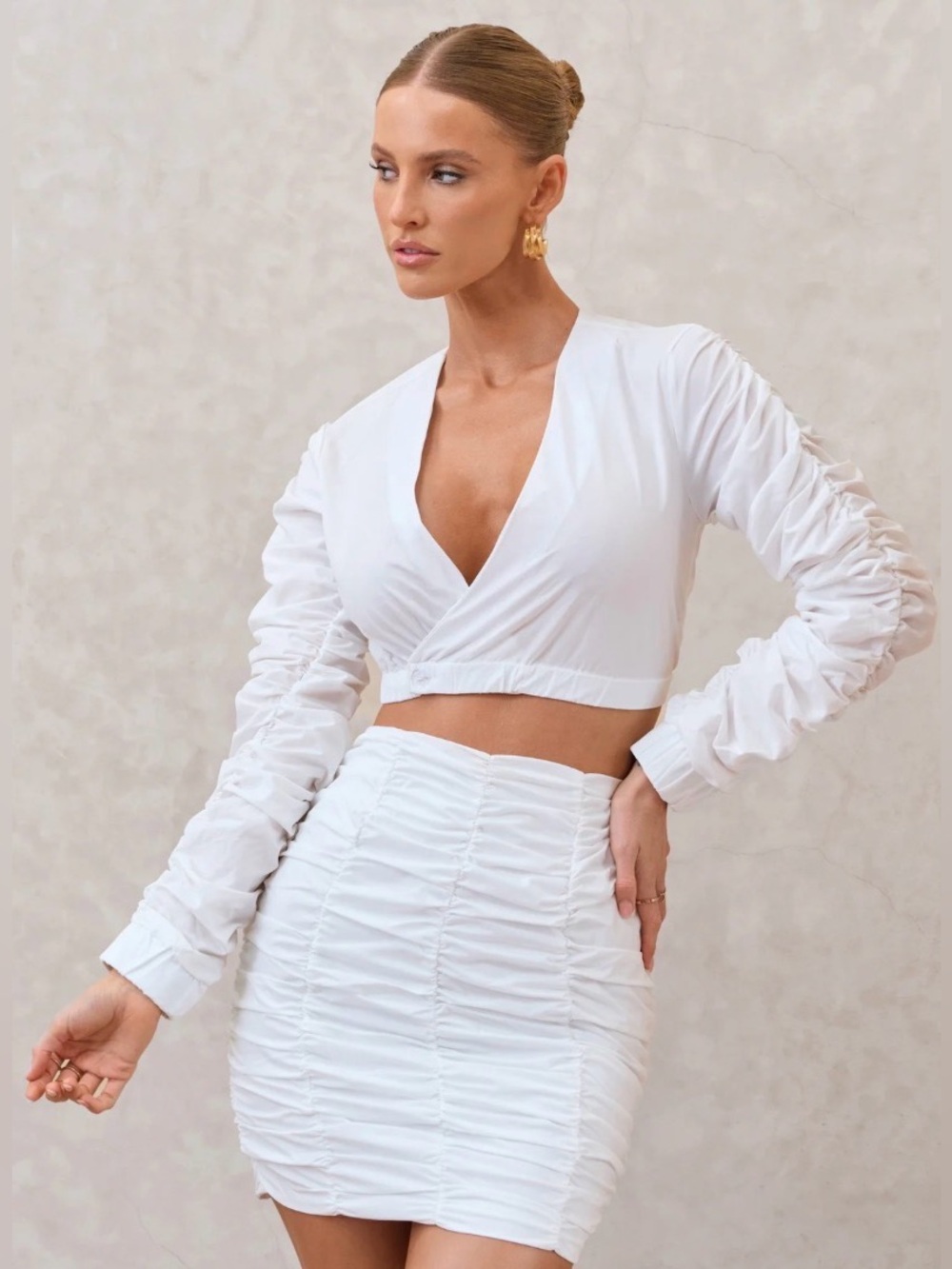White Ruched Crop Top